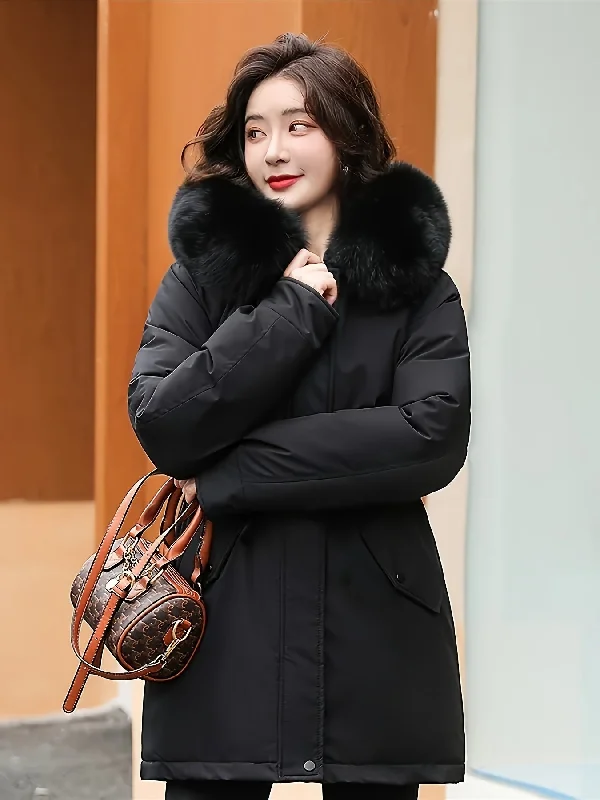 Cozy Fuzzy Parka Hoodie Coat - Cotton-padded Jacket Coat with Drawstring Waist, Long Sleeves, and Pockets for Fall & Winter - Soft, Warm, and Stylish Women's Clothing for Casual Occasions Hoodie with Bell Sleeves Flared Feminine
