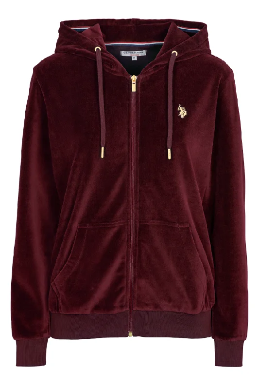 U.S. POLO ASSN. Women Velour Hoodie Duru Port Royale Hooded Sweatshirt Casual Wear Street Style