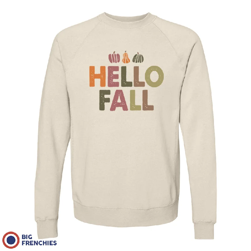 Hello Fall With Pumpkin Unisex Organic Cotton Sweatshirt Hoodie with Strings Custom Fit Adjustable