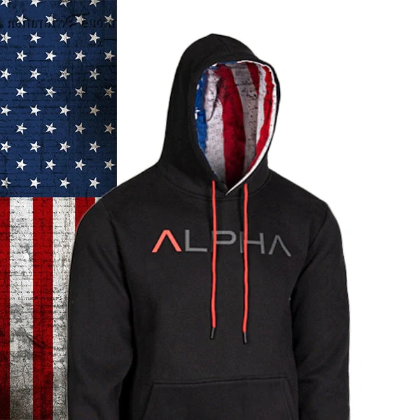 Classic Lined Hoodie | Alpha American Flag Hoodie with Color Block Contrast Stylish