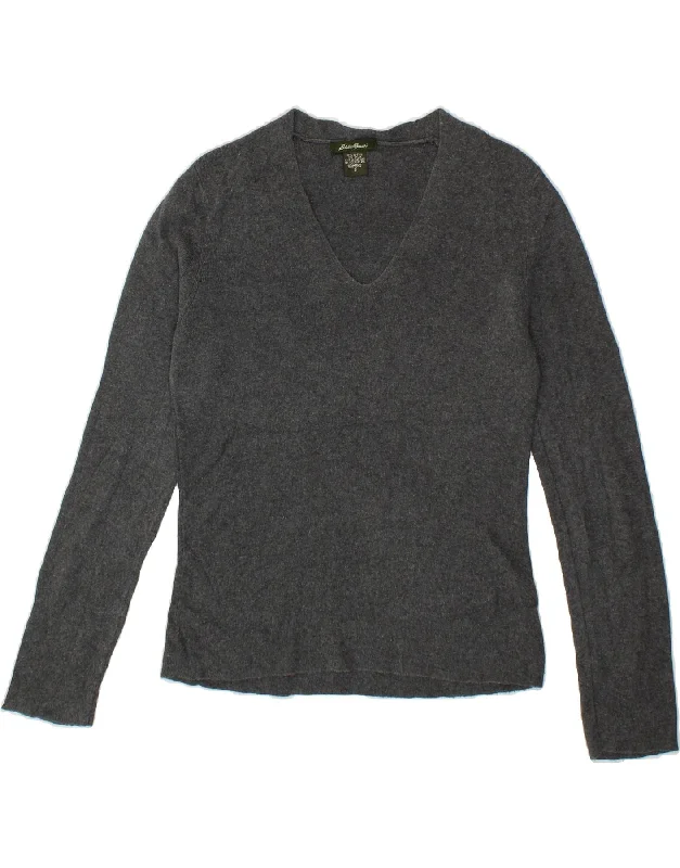 EDDIE BAUER Womens V-Neck Jumper Sweater UK 10 Small Grey Cotton Long Sweater Short Sweater Cropped Sweater EDDIE BAUER Womens V-Neck Jumper Sweater UK 10 Small Grey Cotton Long Sweater Short Sweater Cropped Sweater