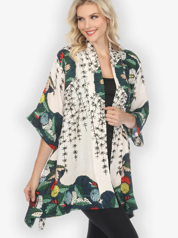 Umbrella Flowers Silk Blend Kimono Jacket Satin Jacket Silk Jacket Chiffon Jacket