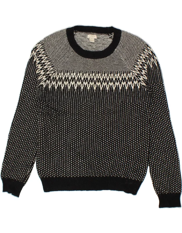 J. CREW Womens Crew Neck Jumper Sweater UK 10 Small Grey Fair Isle Viscose Graphic Sweater Embroidered Appliqued