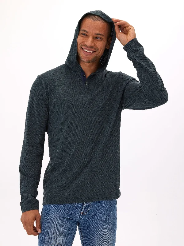 Black Fleck Triblend Henley Hoodie Hoodie with High-Low Hem Asymmetrical Trendy