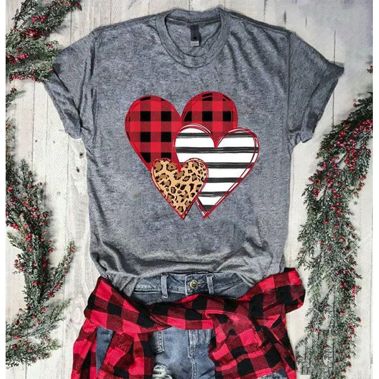 Wholesale Valentine's Day Leopard Pattern Love Pattern Printed Polyester Pullover Short Sleeved T-shirts Open Front Cardigan Wholesale Valentine's Day Leopard Pattern Love Pattern Printed Polyester Pullover Short Sleeved T-shirts Open Front Cardigan