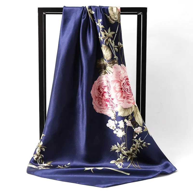 (Buy 1 Get 1) 90*90Cm Women'S Fashion Floral Print Imitation Silk Scarf Scarf Shawl Cozy Wool Shawl Scarf (Buy 1 Get 1) 90*90Cm Women'S Fashion Floral Print Imitation Silk Scarf Scarf Shawl Cozy Wool Shawl Scarf
