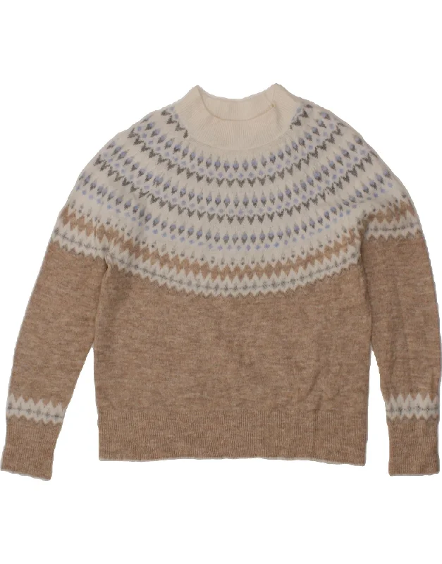 FAT FACE Womens Turtle Neck Jumper Sweater UK 14 Large Brown Fair Isle Slim Fit Regular Fit Oversized