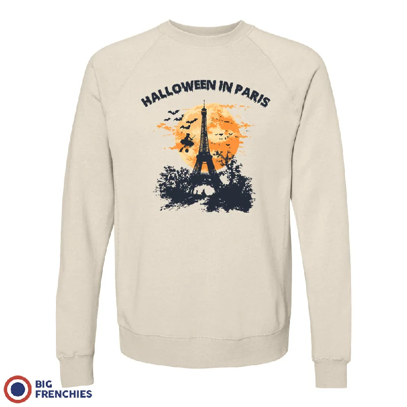 Halloween In Paris Unisex Organic Cotton Sweatshirt Hoodie with Hem Patch Decorative Personalized