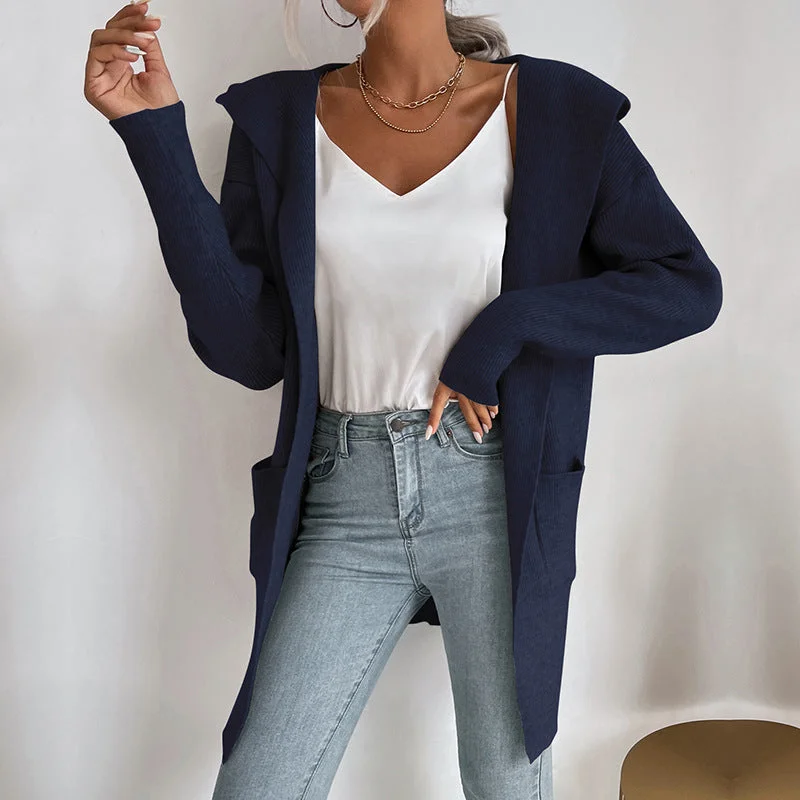 IKEARLAX  popular  New women's clothing popular pit strip knitted hoodie casual versatile sweater jacket women Hoodie with Mock Neck Collared Structured