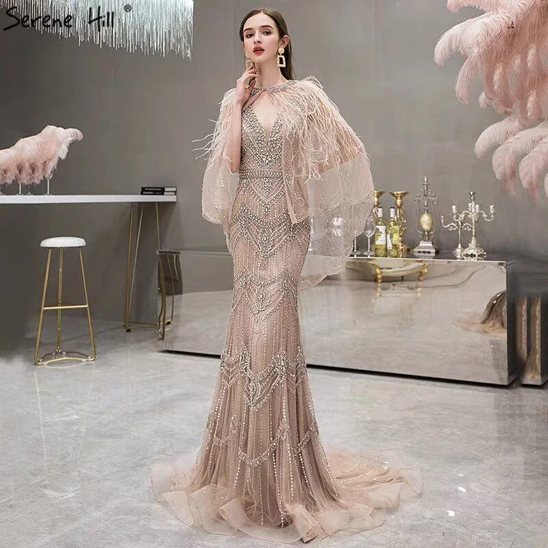 Luxury Nude V-Neck Mermaid Evening Dresses 2024 Sleeveless Shawl Yarn Feathers Sexy Formal Dress Serene Hill LA70171 Trendy Long Knit Shawl Luxury Nude V-Neck Mermaid Evening Dresses 2024 Sleeveless Shawl Yarn Feathers Sexy Formal Dress Serene Hill LA70171 Trendy Long Knit Shawl