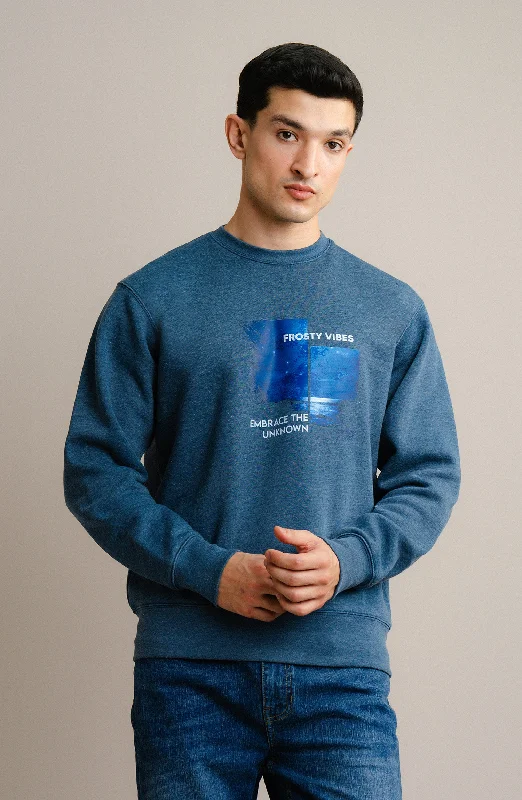 Burnout Sweatshirt - Coral Blue Hoodie with Button Placket Classic Preppy