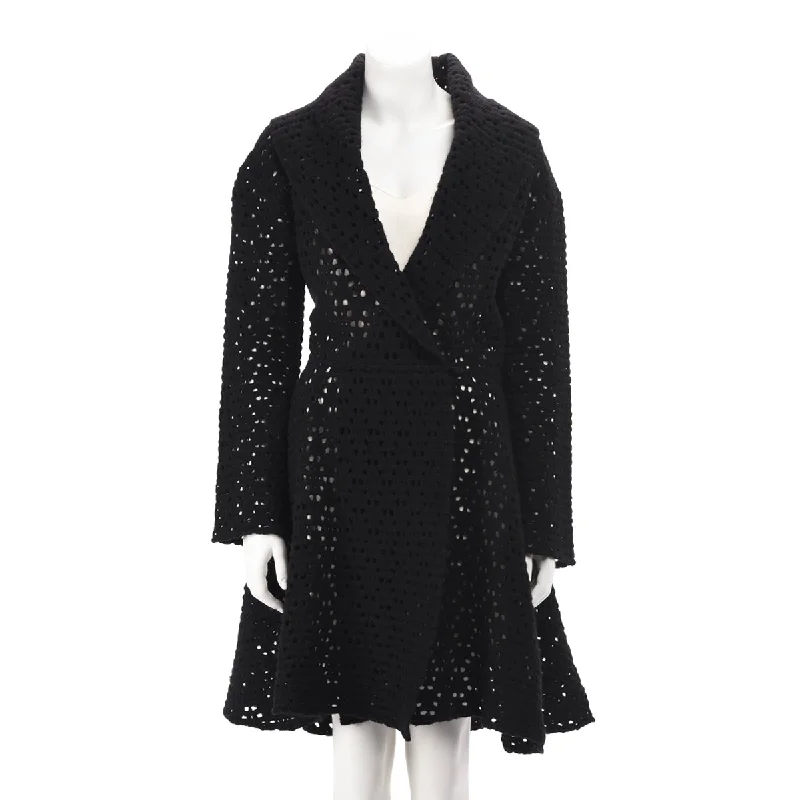 Alaia Black Felted Wool Shawl Collar Coat FR 42 Trendy Sheer Shawl Wrap