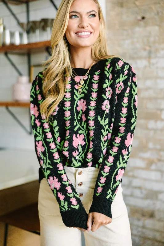 Stil Believe Black Floral Sweater Houndstooth Herringbone Solid