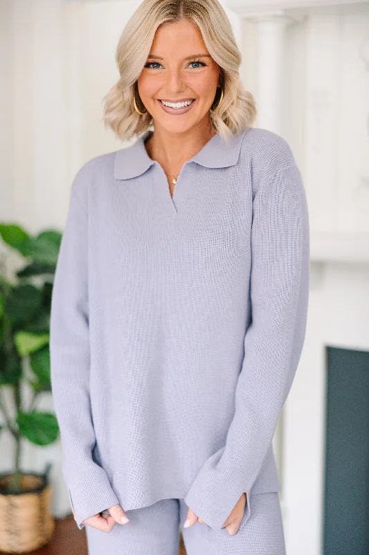 Just An Act Pale Blue Collared Sweater Silk Blend Satin Velvet