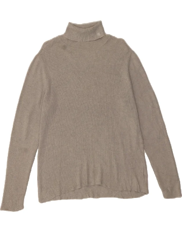 RALPH LAUREN Womens Roll Neck Jumper Sweater UK 18 XL Grey Cotton Faux Fur Fabric Real Fur Fabric Shearling Fabric