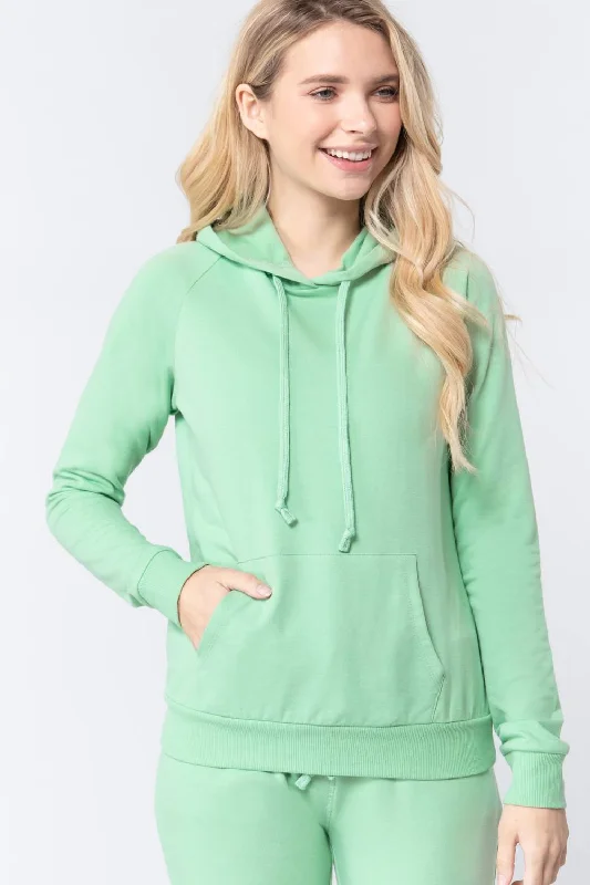 French Terry Pullover Hoodie Hoodie with Hem Lace Feminine Delicate