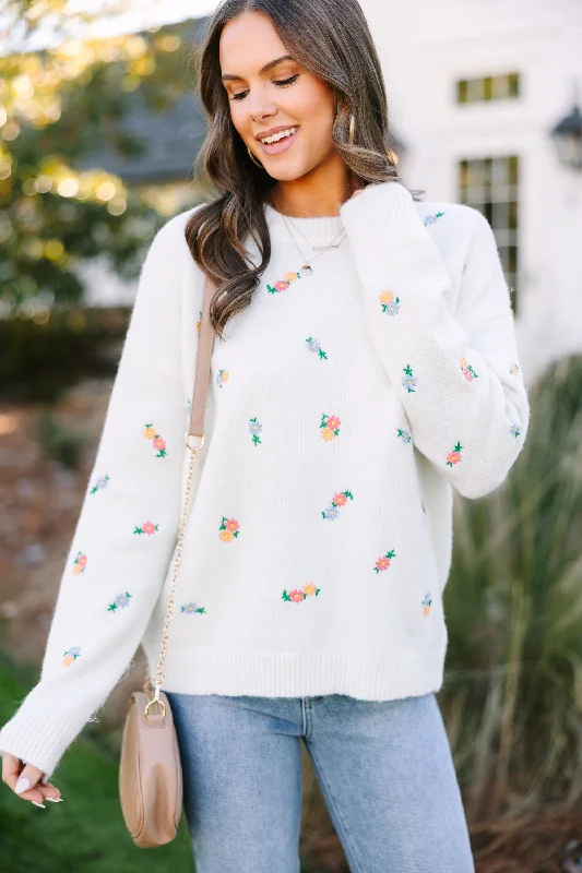 Pretty Little Thing Ivory White Floral Sweater Tailored Straight A-Line