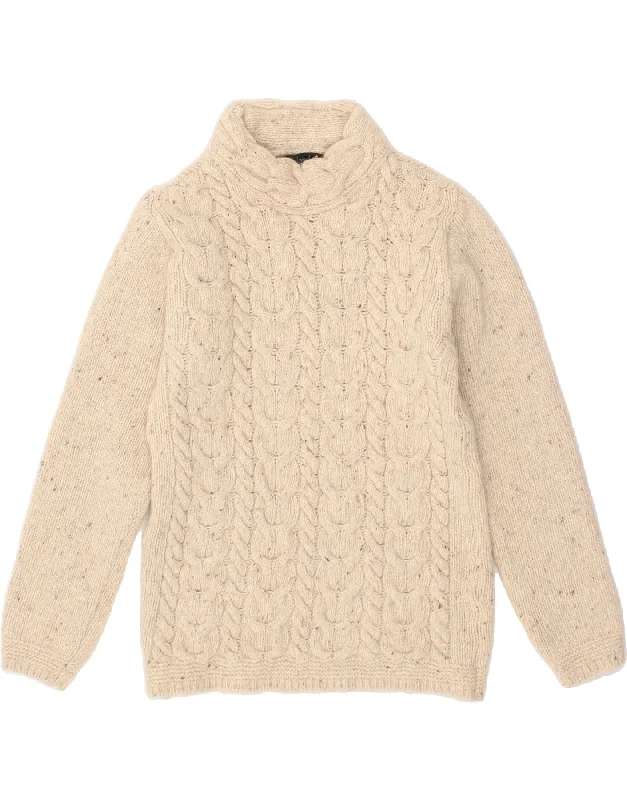 IRELANDS EYE Womens Turtle Neck Jumper Sweater UK 14 Medium Off White Denim Fabric Leather Fabric Suede Fabric