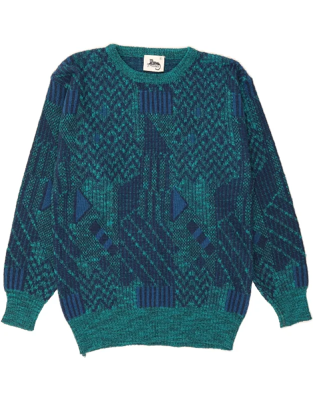 LA PANTHERA Womens Crew Neck Jumper Sweater UK 16 Large Green Geometric Lightweight Heavyweight Midweight