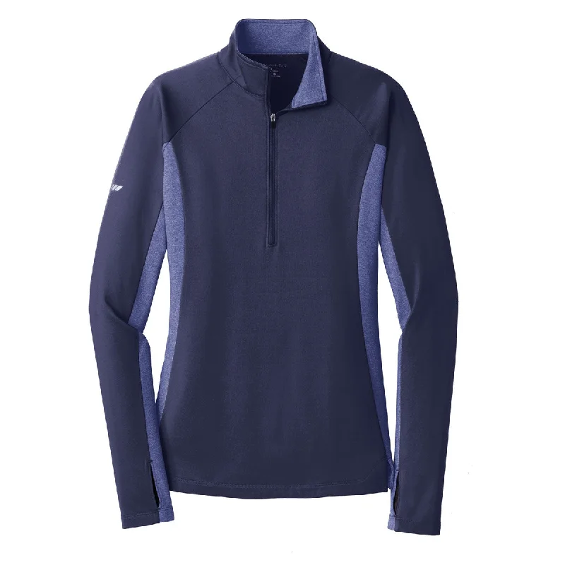 Sport-Tek Women's True Navy Heather Sport-Wick Stretch Contrast 1/2-Zip Pullover Chunky Knit Pullover Sport-Tek Women's True Navy Heather Sport-Wick Stretch Contrast 1/2-Zip Pullover Chunky Knit Pullover