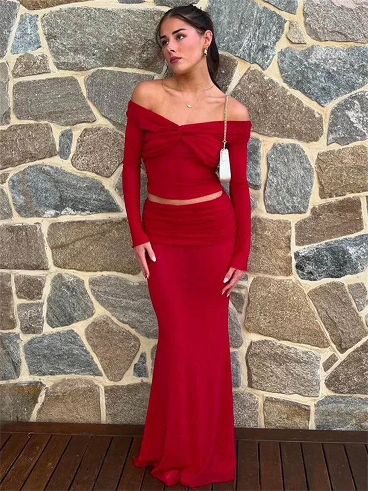 Advbridge See-Through Backless 2 Piece-Set Long Dress For Women Twist Cropped Pullover And Maxi Skirt Sets Fashion Autumn Outfits Blouson Sleeve Pullover Advbridge See-Through Backless 2 Piece-Set Long Dress For Women Twist Cropped Pullover And Maxi Skirt Sets Fashion Autumn Outfits Blouson Sleeve Pullover