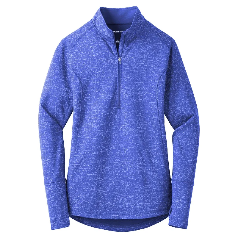 Sport-Tek Women's True Royal Sport-Wick Stretch Reflective Heather 1/2-Zip Pullover Soft Wool Sweater Sport-Tek Women's True Royal Sport-Wick Stretch Reflective Heather 1/2-Zip Pullover Soft Wool Sweater
