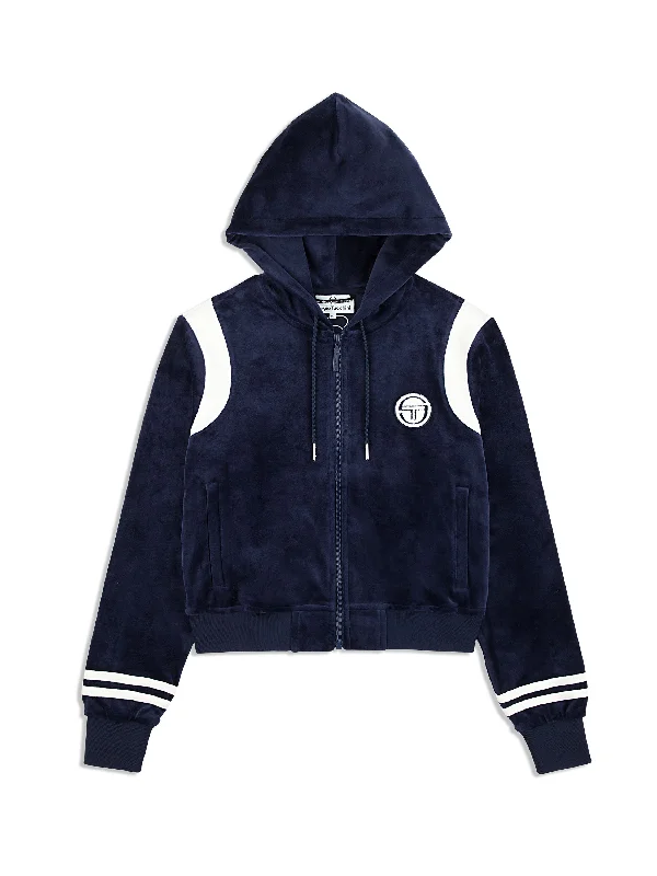 Veneto Velour Zip-Up Hoodie- Maritime Blue Hoodie with Hidden Zipper Minimalist Clean