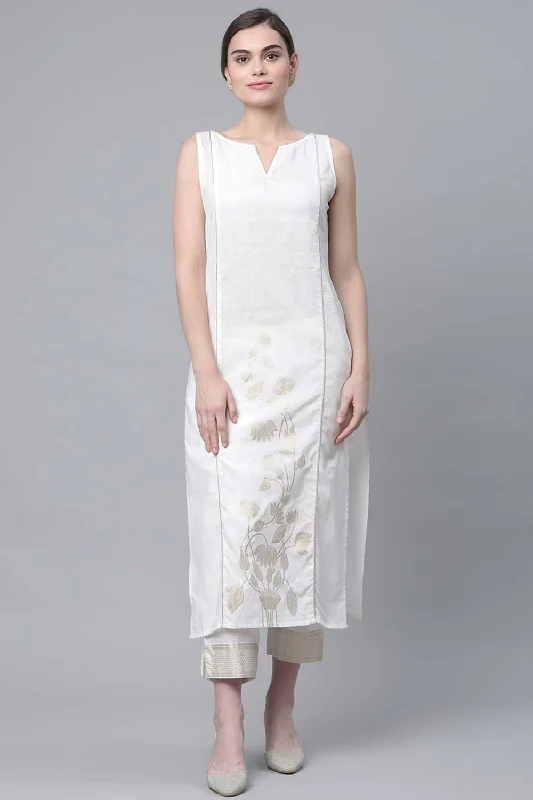 Off White Pure Cotton Printed Kurta With Trousers Trousers practical durable