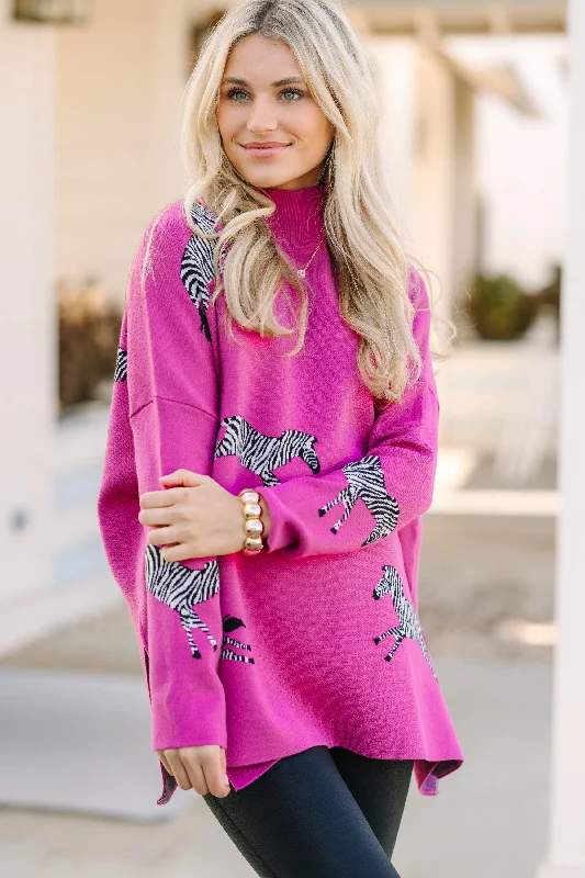 Quick Decision Fuchsia Pink Zebra Sweater Fleece Sweater Nylon Polyester