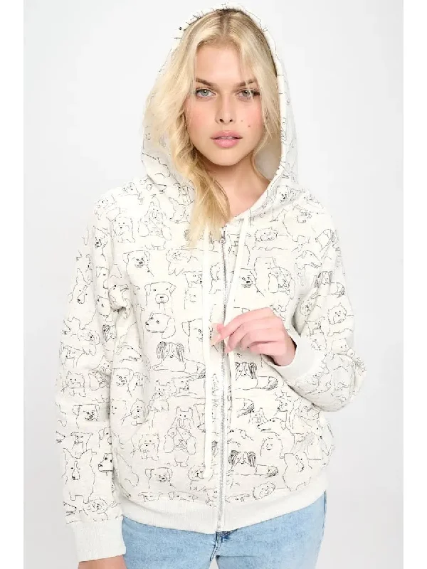 Dog Breeds Zip Hoodie Hoodie with Drop Shoulder Relaxed Streetwear