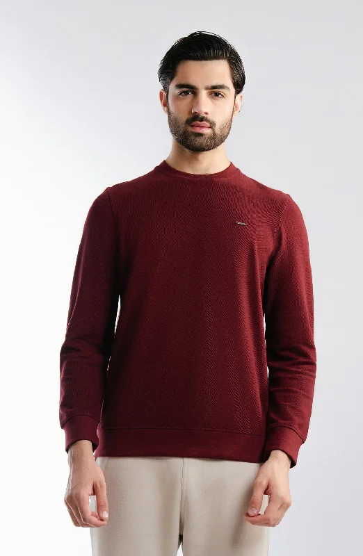 Jumbo Tuck Sweatshirt - Burgundy Hoodie with Hem Lace Feminine Delicate