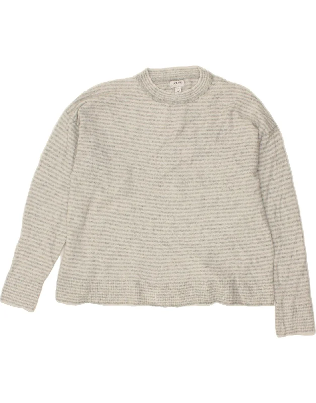 J. CREW Womens Crew Neck Jumper Sweater UK 14 Medium Grey Striped Terry Blend Velvet Blend Canvas Blend