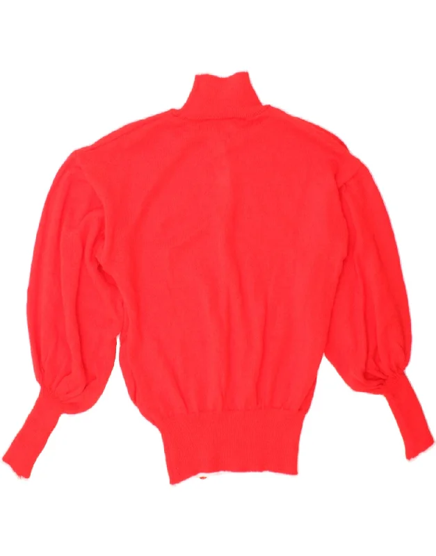 VINTAGE Womens Turtle Neck Jumper Sweater UK 14 Large Red Fitted Slim Tailored