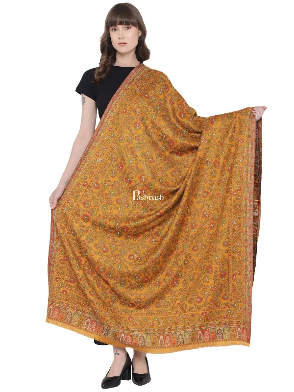 Pashtush Womens Shawl, Faux Pashmina, Ethnic Weave, Mustard Fashionable Pashmina Shawl