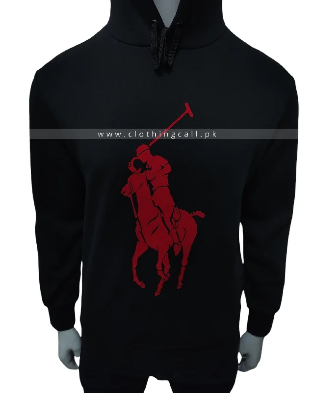 RL Big Pony Black Hoodie Hoodie with Elastic Cuffs Stretchable Comfortable