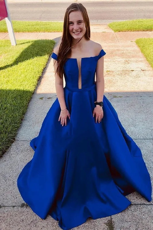 Elegant Royal Blue A Line Prom Dress, Off The Shoulder Long Evening Party Dress cg15466 Elegant Royal Blue A Line Prom Dress, Off The Shoulder Long Evening Party Dress cg15466