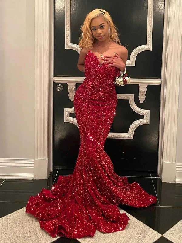 SWEETHEART NECK SEQUINS PROM DRESS