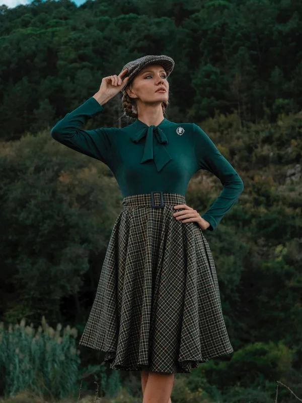 Dark Green 1950s Plaid Knitting Dress