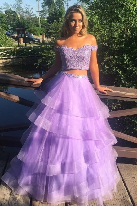 Off the Shoulder Two Pieces Lavender Lace Long Prom Dress, Off Shoulder Lavender Lace Formal Dress cg15547 Off the Shoulder Two Pieces Lavender Lace Long Prom Dress, Off Shoulder Lavender Lace Formal Dress cg15547