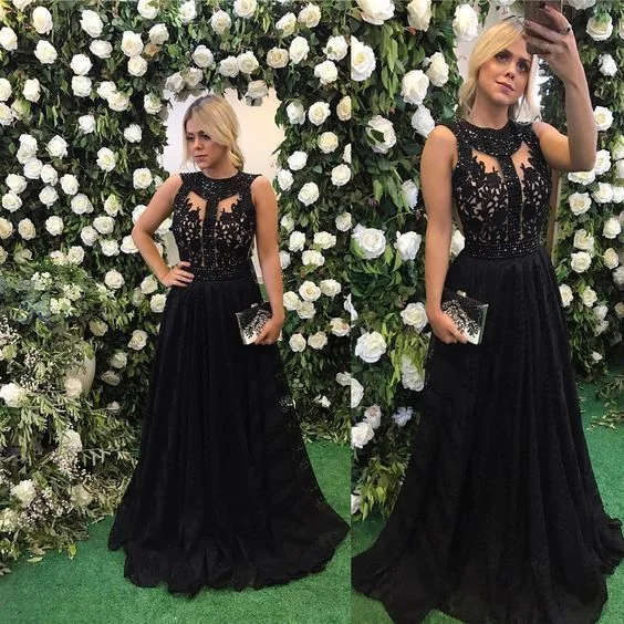 Black Tulle Prom Dress With Lace Top   cg15437