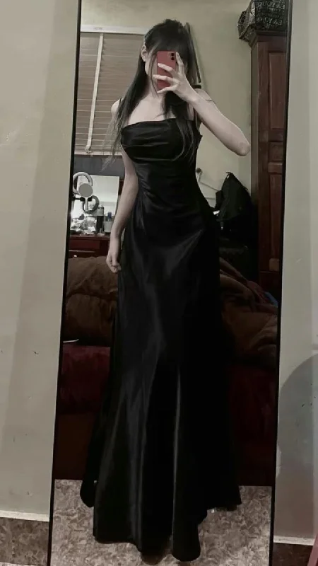 Sexy Spaghetti Straps Black Mermaid Prom Dress Evening Gown cc1716