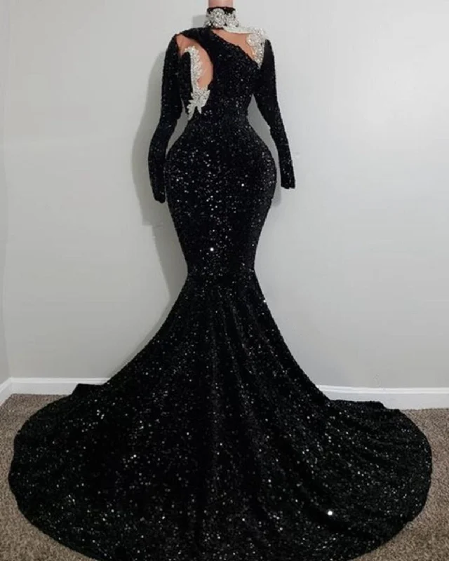Black velvet seqins dress,Mermaid dress,Long Reception dress, Long sleeve Prom dress, Black girl dress,Wedding dress,V neck dress,Free shipp Black velvet seqins dress,Mermaid dress,Long Reception dress, Long sleeve Prom dress, Black girl dress,Wedding dress,V neck dress,Free shipp