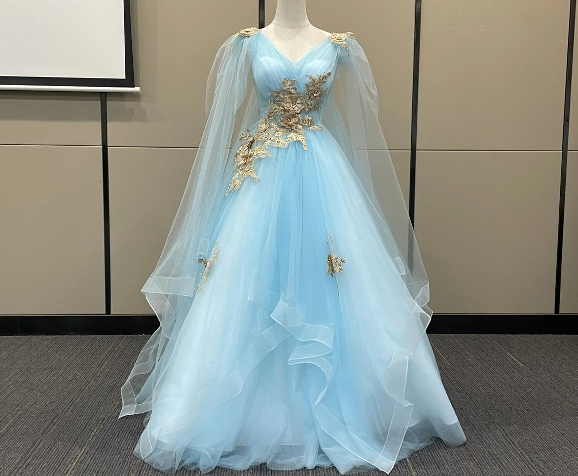 CUSTOM gold Applique Ice baby blue prom dress Party dress Graduation Gown wedding Dress Gorgeous Birthday dress fairy Ball Gown CUSTOM gold Applique Ice baby blue prom dress Party dress Graduation Gown wedding Dress Gorgeous Birthday dress fairy Ball Gown