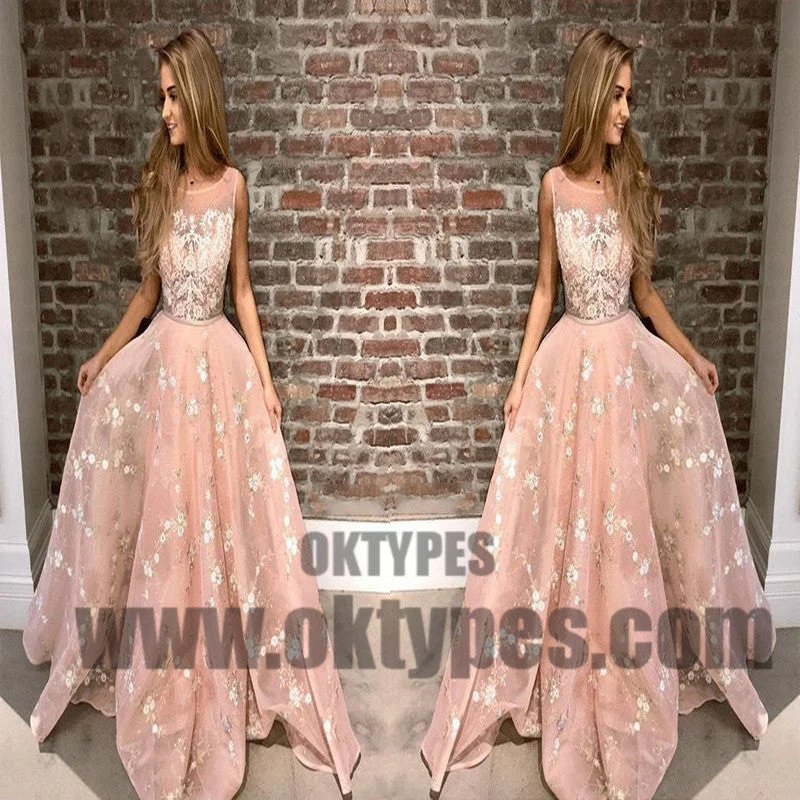 Pink Long Appliques Tulle Prom Dresses, Scoop Evening Prom Dresses, Prom Dresses, TYP0471 Pink Long Appliques Tulle Prom Dresses, Scoop Evening Prom Dresses, Prom Dresses, TYP0471