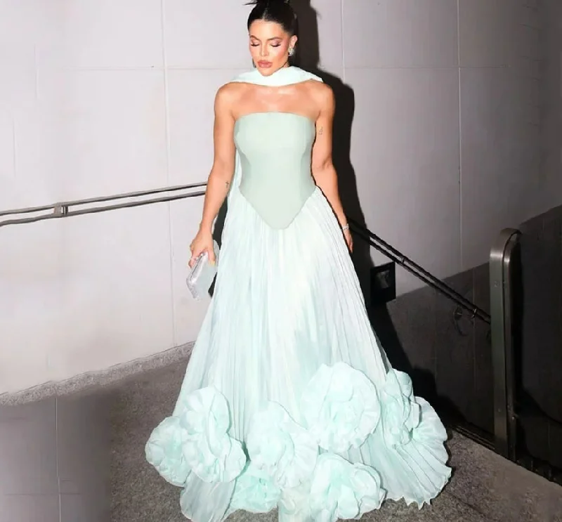 Elegant A-Line Prom Dress Chiffon Ruched Ruffle Sleeveless Formal Evening Dress Floor-Length Vestidos de noche Customized
