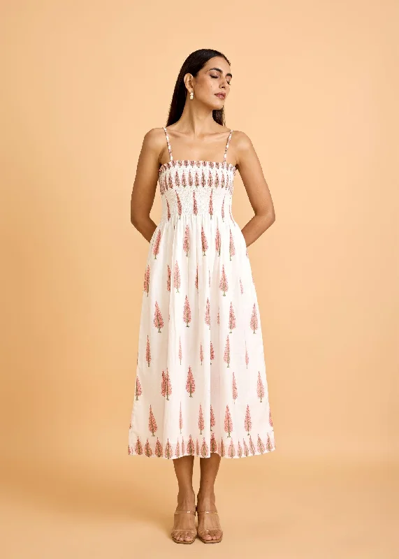 White & Peach Noodle Strap Dress