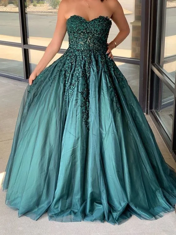 Dark Green Sweetheart Appliques Prom Dress Beaded Ball Gowns Long Evening Dress cg15440 Dark Green Sweetheart Appliques Prom Dress Beaded Ball Gowns Long Evening Dress cg15440