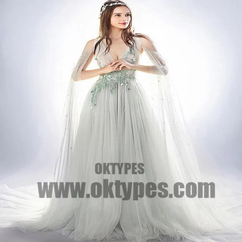 Light Gray Prom Dresses With Trailing, V-neck Prom Dresses, Beading Prom Dresses, Appliques Prom Dresses, TYP0083 Light Gray Prom Dresses With Trailing, V-neck Prom Dresses, Beading Prom Dresses, Appliques Prom Dresses, TYP0083