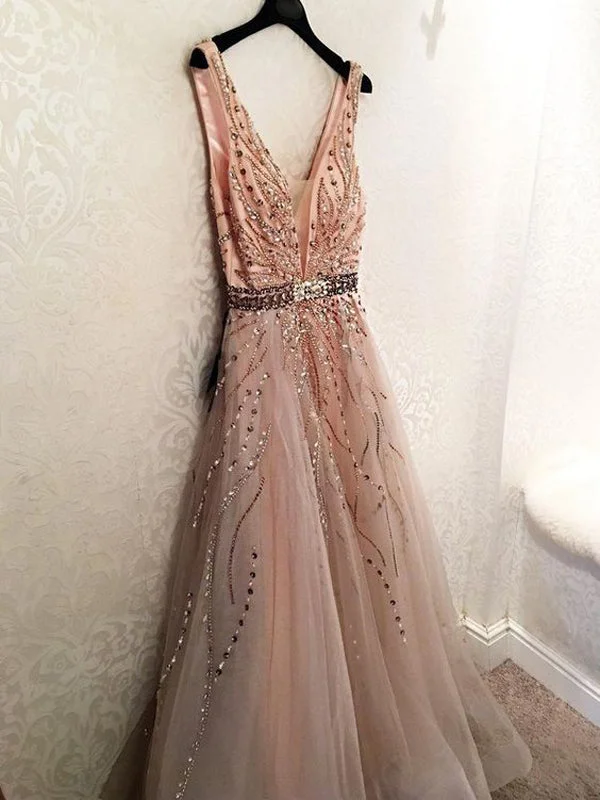 Gorgeous Unique Modest Fashion Young V-neck Neckline A-line Prom Dresses With Beads, TYP1192 Gorgeous Unique Modest Fashion Young V-neck Neckline A-line Prom Dresses With Beads, TYP1192