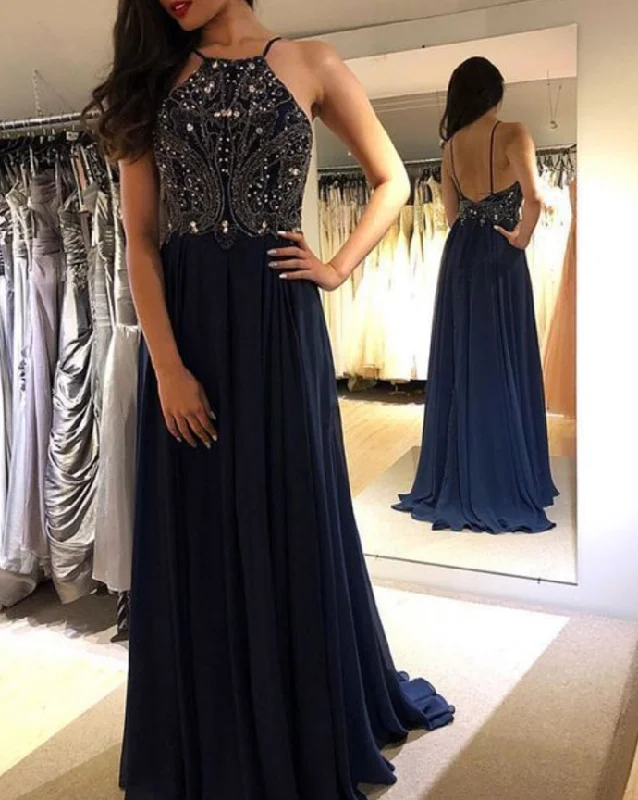 A Line Halter Open Back Chiffon Beaded Sparkly Long Prom Dresses, Elegant Evening Dresses cg15602 A Line Halter Open Back Chiffon Beaded Sparkly Long Prom Dresses, Elegant Evening Dresses cg15602